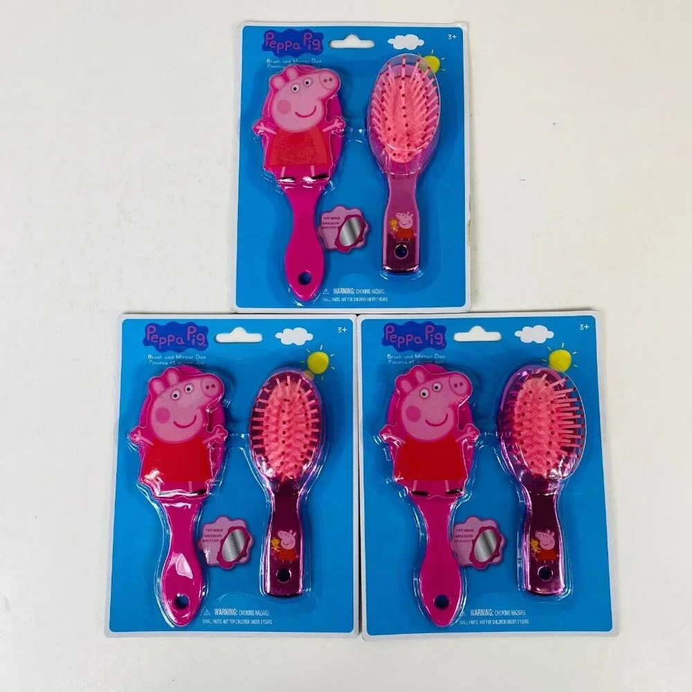 Peppa Pig Brush & Mirror Set 3-Pack Kids Hair Styling Grooming Tool New Fun Gift